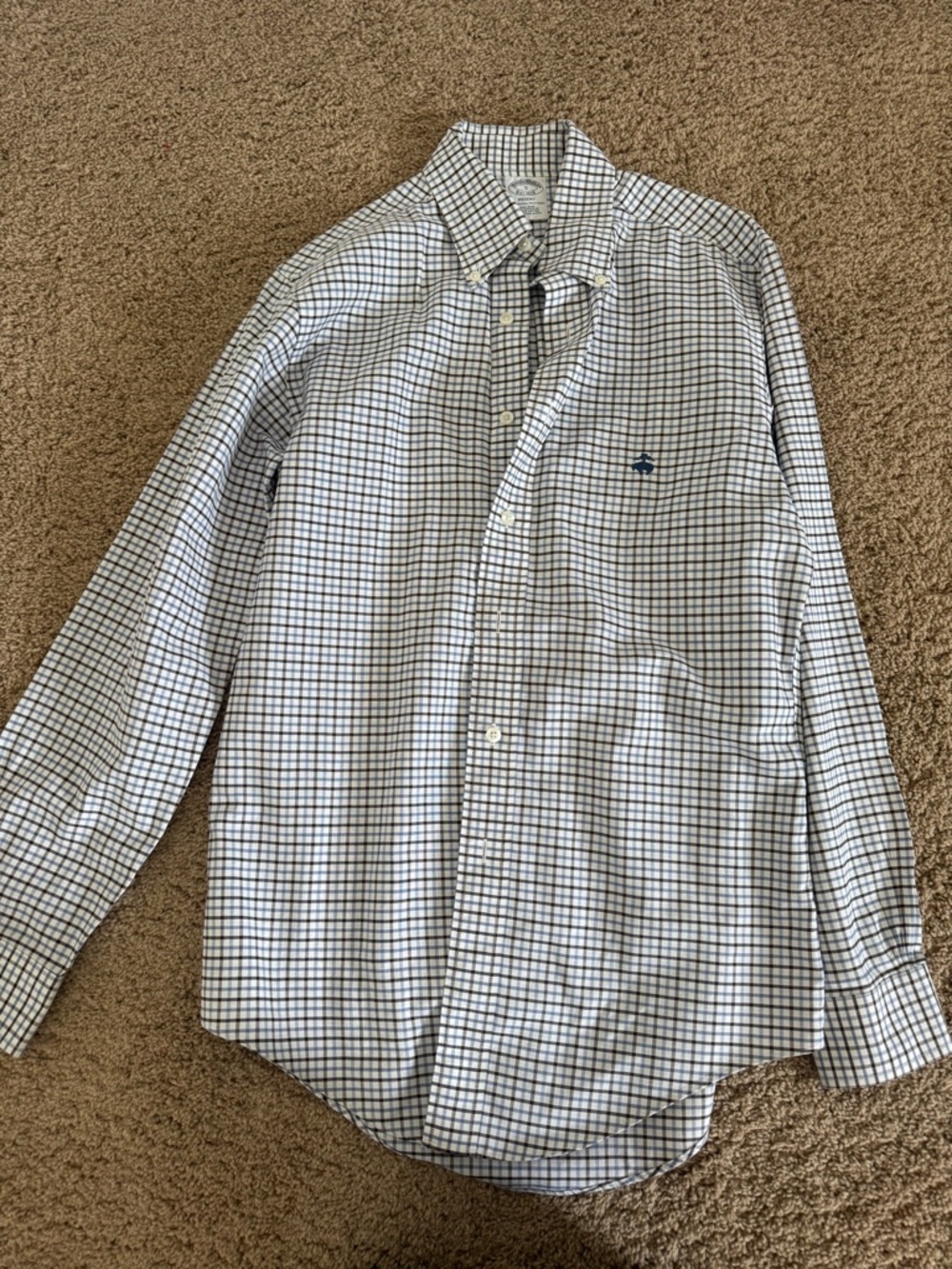 Brooks Brothers White and Blue Windowpane Button-Down Shirt